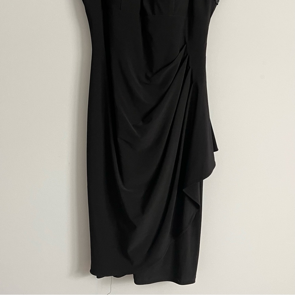 Xscape Black Crochet Back Ruche Draped Fitted Cocktail Dress - Picture 7 of 11